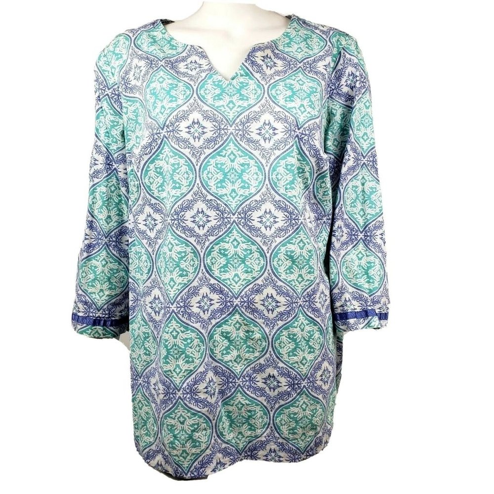 Croft & Barrow Shirt‎ Womens Size L Large Blue and Purple 3/4 Sleeve Tunic Top